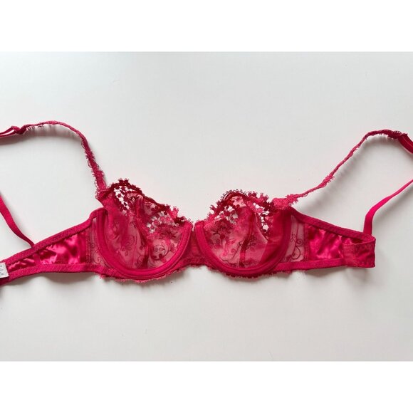 SIMONE PERELE Wish Ruby Red Sheer Embroidered Tulle Unlined Demi Bra, Size 30D - Picture 11 of 16